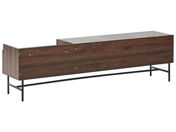 TV-bord mørkt træ spånplade metalben TV-kabinet skænk med 2 døre og skuffe traditionel retrostil