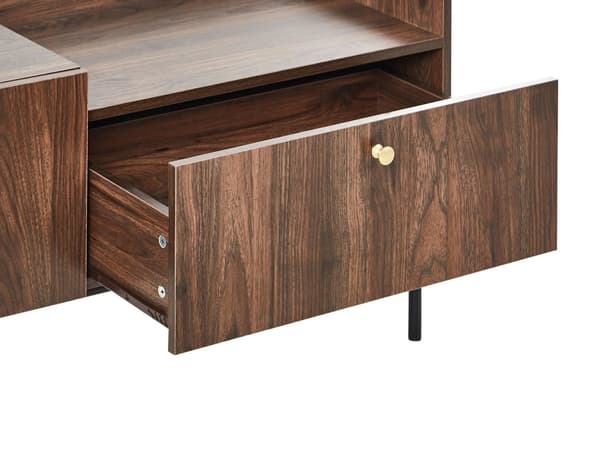 TV-bord mørkt træ spånplade metalben TV-kabinet skænk med 2 døre og skuffe traditionel retrostil