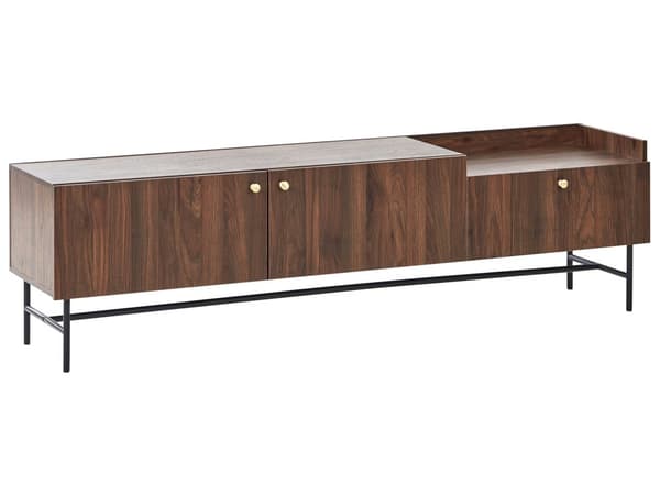 TV-bord mørkt træ spånplade metalben TV-kabinet skænk med 2 døre og skuffe traditionel retrostil