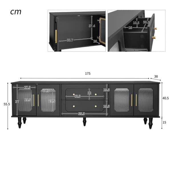 Rootz Retro TV Lowboard - Entertainment Console - Media Unit - Gott lagring - 175 cm x 38 cm x 55,5 cm