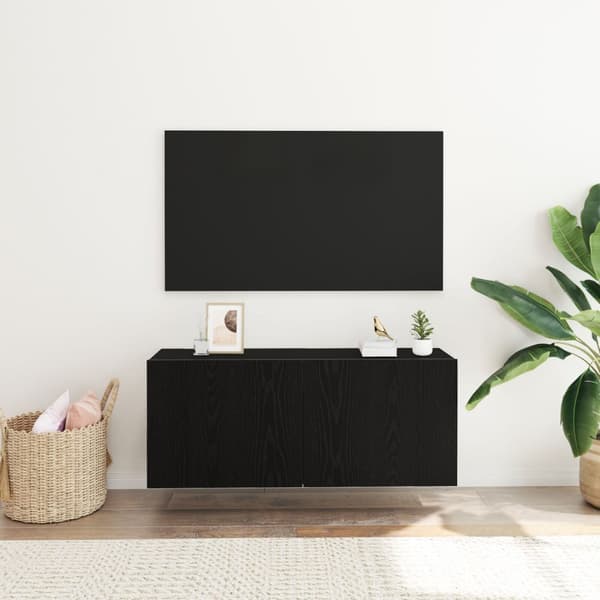 vidaXL TV Skab Sort Egetræ Konstrueret Træ Medium Opbevaring TV Stativ