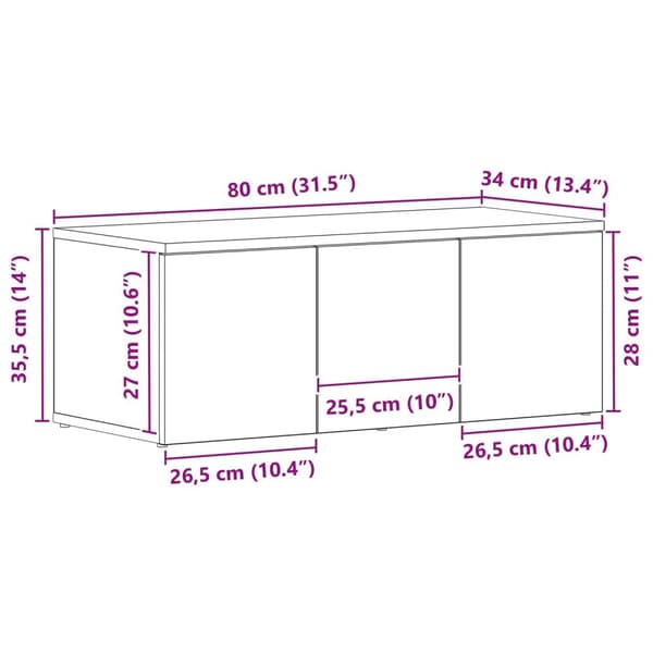 vidaXL TV-benk i svart eik, 80x34x30 cm, laget av konstruert tre