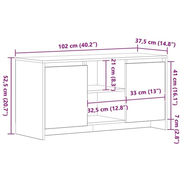vidaXL TV-benk i svart eik, 102x37,5x52,5 cm, laget av konstruert tre