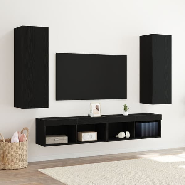 vidaXL Seinäkiinnitettävät TV-kaapit 2 kpl Musta Tammi 30,5x30x90 cm Teknopuu