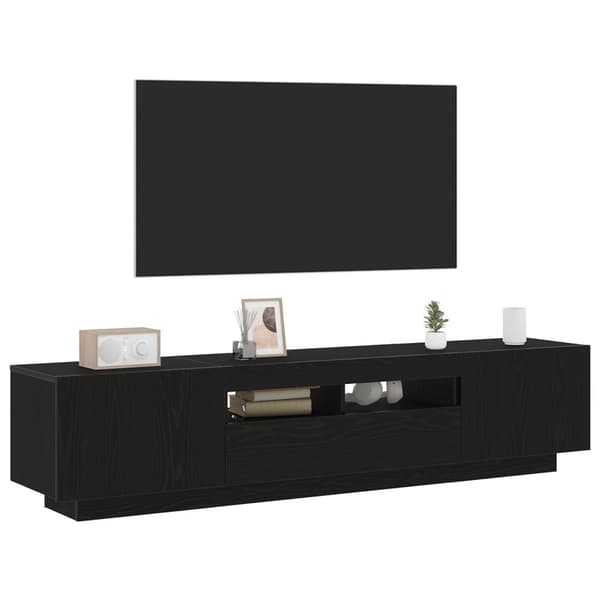vidaXL TV-benk med LED-belysning, svart eik, 180x35x40 cm, konstruert tre