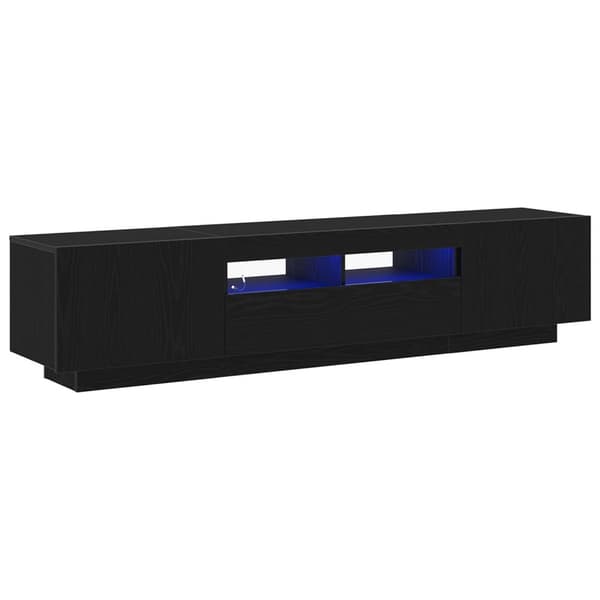 vidaXL TV-benk med LED-belysning, svart eik, 180x35x40 cm, konstruert tre