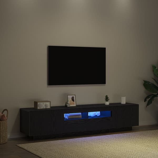 vidaXL TV-benk med LED-belysning, svart eik, 180x35x40 cm, konstruert tre