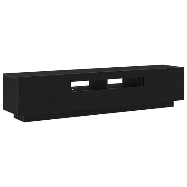 vidaXL TV-benk med LED-belysning, svart eik, 180x35x40 cm, konstruert tre