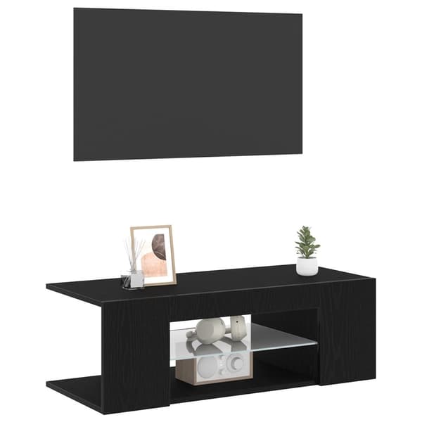 vidaXL TV-benk med LED-lamper, svart eik, 90x39x30 cm, laget av tre