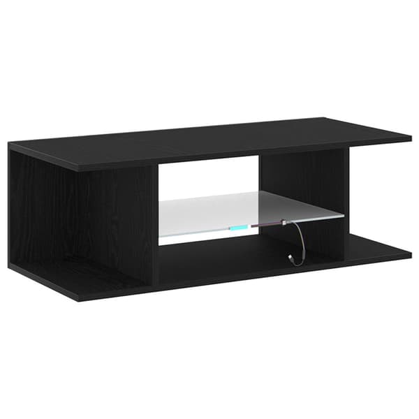 vidaXL TV-benk med LED-lamper, svart eik, 90x39x30 cm, laget av tre