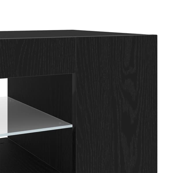 vidaXL TV-benk med LED-lamper, svart eik, 90x39x30 cm, laget av tre