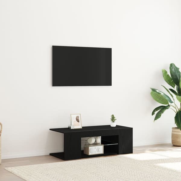 vidaXL TV-benk med LED-lamper, svart eik, 90x39x30 cm, laget av tre