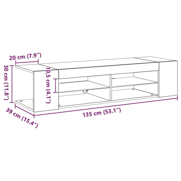 vidaXL TV-skap med LED-lys i svart eik, 135x39x30 cm, lagd av konstruert tre