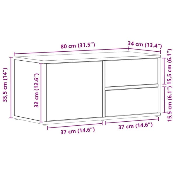 vidaXL TV-benk Artisan Eik 80x34x35,5 cm Laget av Tre
