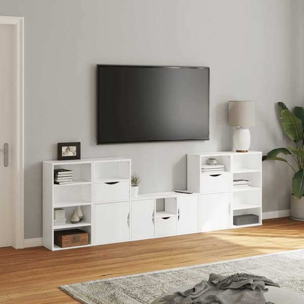 vidaXL TV-bänk 5 delar med förvaring "ODDA" vit massiv furu