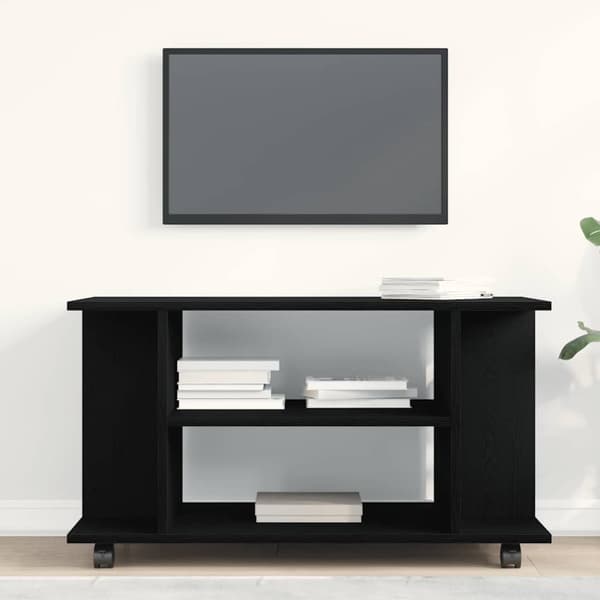vidaXL TV-bänk med hjul svart ek 80x40x45 cm konstruerat trä