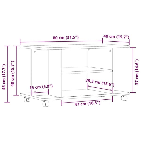 vidaXL TV-bänk med hjul svart ek 80x40x45 cm konstruerat trä