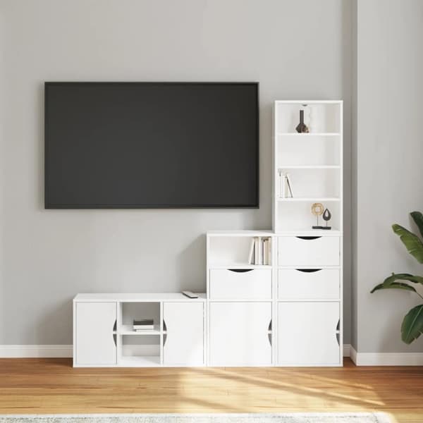 vidaXL TV-enheter med oppbevaring 4-delers ODDA hvit heltre furu