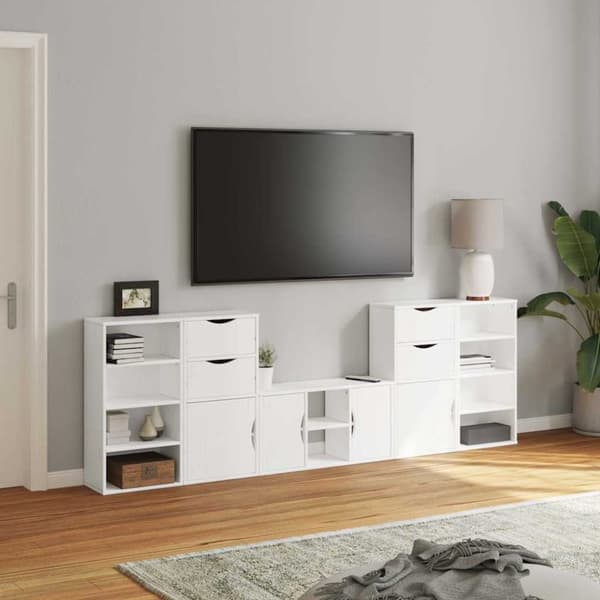 vidaXL TV-enheter med oppbevaring 5-delers ODDA hvit heltre furu