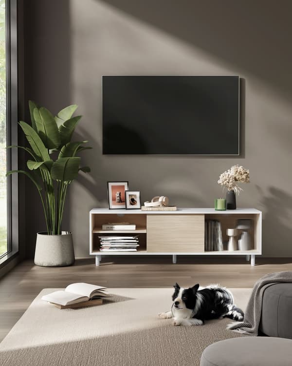 TV-skåp, VASAGLE, 140 x 39 x 45 cm, Askbrun-Bläcksvart.