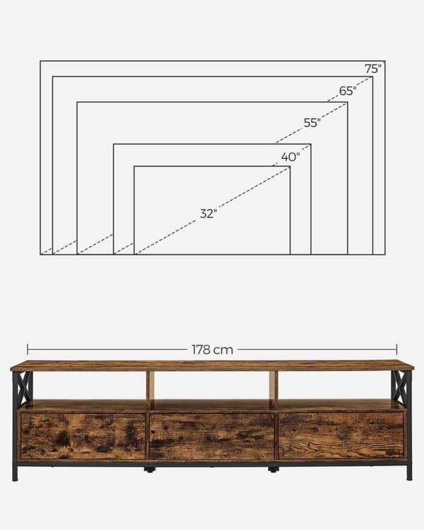 TV-møbel, VASAGLE, 178x40 cm, Brun-Sort