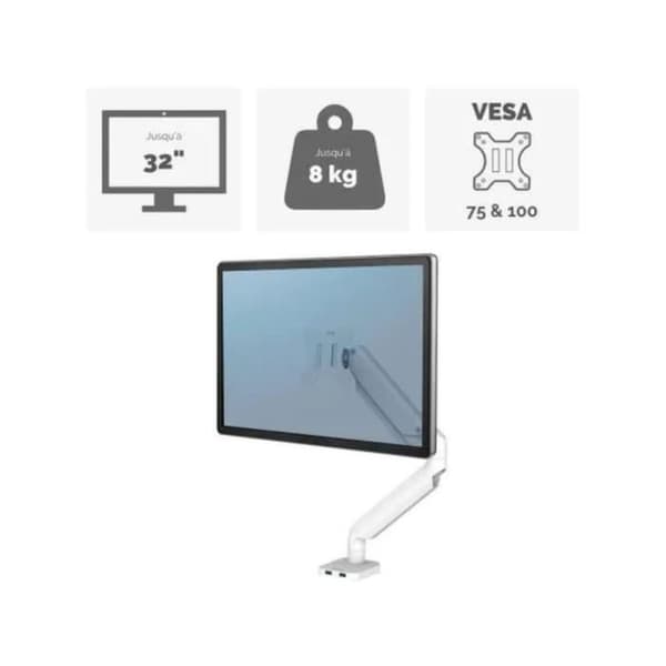 Skärmstödarm - FELLOWES - Platinum Series - Enkel - Vit - Snygg design