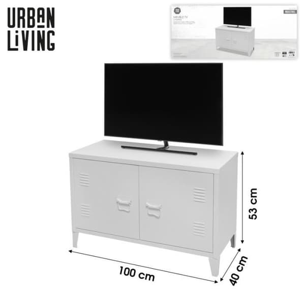 TV-möbler - TV-möbel i metall "Industriell Vit" - Vit - L 100 x B 40 x H 53 cm