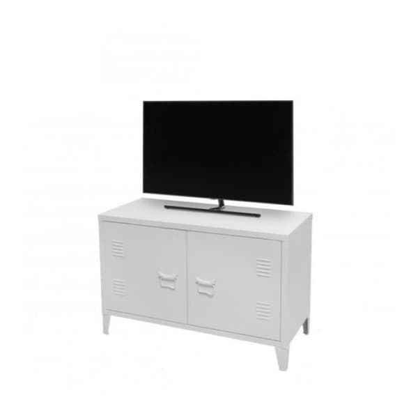 TV-möbler - TV-möbel i metall "Industriell Vit" - Vit - L 100 x B 40 x H 53 cm