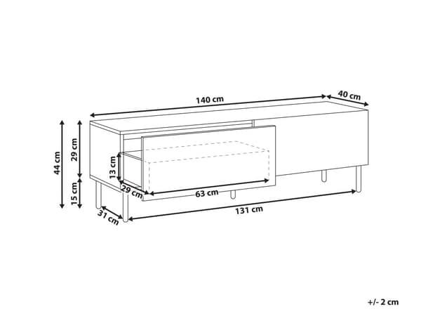 TV-bord sort MDF lyst træ ribbet design 2 skuffer moderne stue