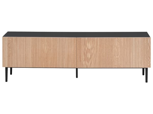 TV-bord sort MDF lyst træ ribbet design 2 skuffer moderne stue