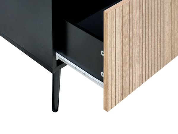 TV-bord sort MDF lyst træ ribbet design 2 skuffer moderne stue