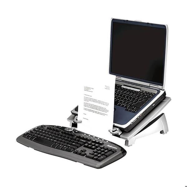 Stöd för bärbar dator - FELLOWES - CRC80367 - Färg grå - Ergonomisk - Justerbar Svart, Silver