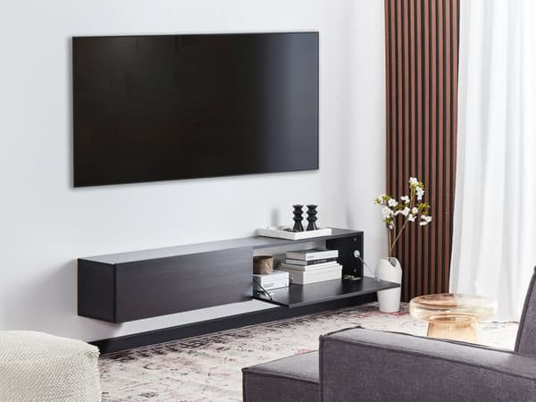 Vægmonteret TV-bord Sort Op til 70ʺ tv Anbefalet 2 skabe Minimalistisk design Stue