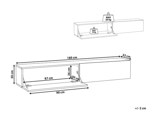 Vægmonteret TV-bord Hvid Op til 70ʺ tv Anbefalet 2 skabe Minimalistisk design Stue