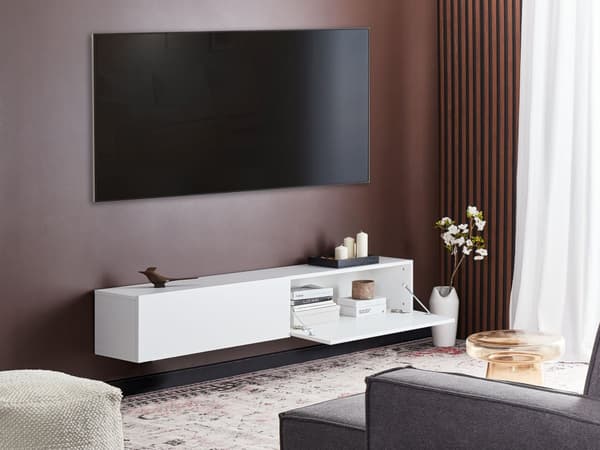 Vægmonteret TV-bord Hvid Op til 70ʺ tv Anbefalet 2 skabe Minimalistisk design Stue