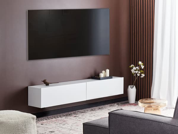 Vægmonteret TV-bord Hvid Op til 70ʺ tv Anbefalet 2 skabe Minimalistisk design Stue