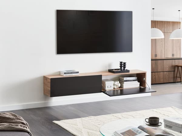 Vægmonteret TV-bord Sort og brun Op til 70ʺ tv Anbefalet 2 skabe Minimalistisk design Stue