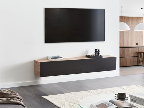 Vægmonteret TV-bord Sort og brun Op til 70ʺ tv Anbefalet 2 skabe Minimalistisk design Stue