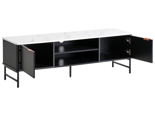 TV-bord Sort MDF 140 x 40 cm Opbevaringshylde Skænk Kabelstyring Moderne