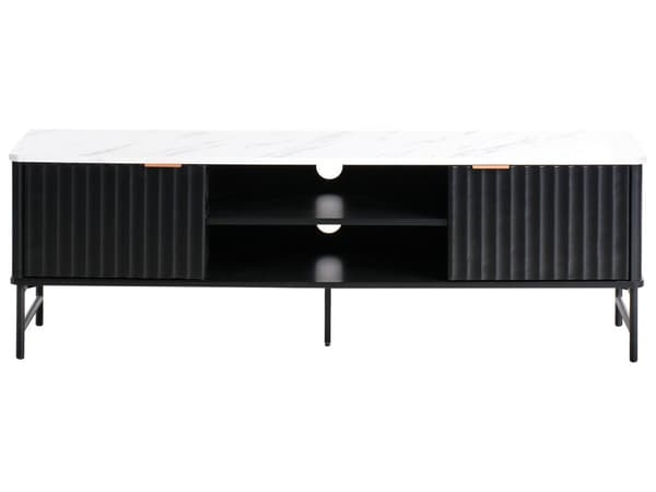 TV-bord Sort MDF 140 x 40 cm Opbevaringshylde Skænk Kabelstyring Moderne