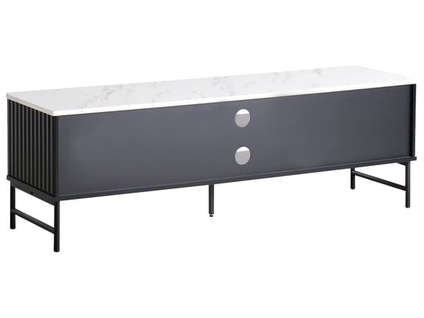 TV-bord Sort MDF 140 x 40 cm Opbevaringshylde Skænk Kabelstyring Moderne