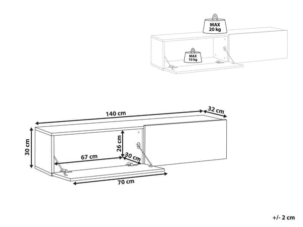 Vægmonteret TV-bord Brun Op til 70ʺ tv Anbefalet 2 skabe Minimalistisk design Stue