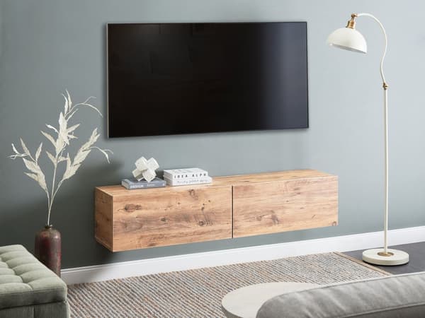 Vægmonteret TV-bord Brun Op til 70ʺ tv Anbefalet 2 skabe Minimalistisk design Stue