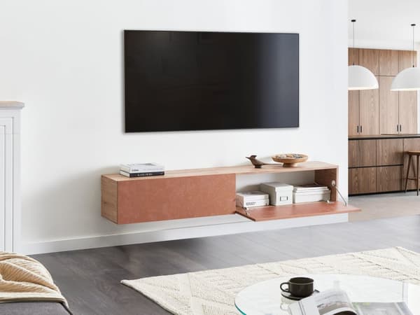 Veggmontert TV-benk Rød Brun 2 skap TV opptil 70ʺ Minimalistisk design Stue Mediabenk Mediamøbler