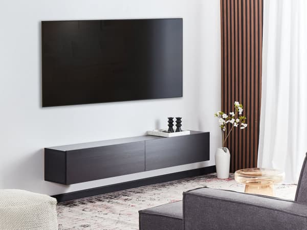 Veggmontert TV-benk Svart 2 skap TV opptil 70ʺ Minimalistisk design Stue Mediabenk Mediamøbler