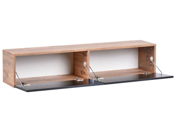 Veggmontert TV-benk Svart Brun 2 skap TV opptil 55ʺ Minimalistisk design Stue Mediabenk Mediamøbler
