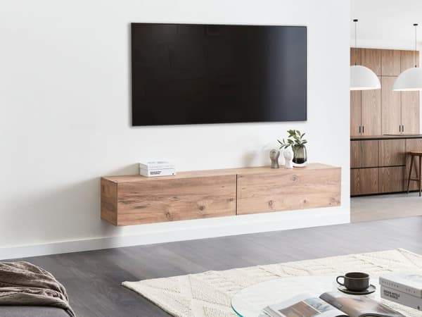 Veggmontert TV-benk Brun 2 skap TV opptil 70ʺ Minimalistisk design Stue Mediabenk Mediamøbler