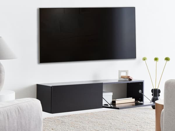 Veggmontert TV-benk Svart 2 skap TV opptil 55ʺ Minimalistisk design Stue Mediabenk Mediamøbler