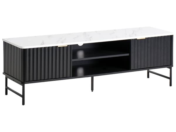 TV-stativ Svart MDF 140 x 40 cm Marmoreffekt Oppbevaringshylle Skjenk Kabelhåndtering Moderne
