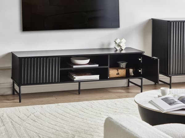 TV-benk Svart MDF 140 x 40 cm Oppbevaringshylle Sideboard Kabelhåndtering Moderne